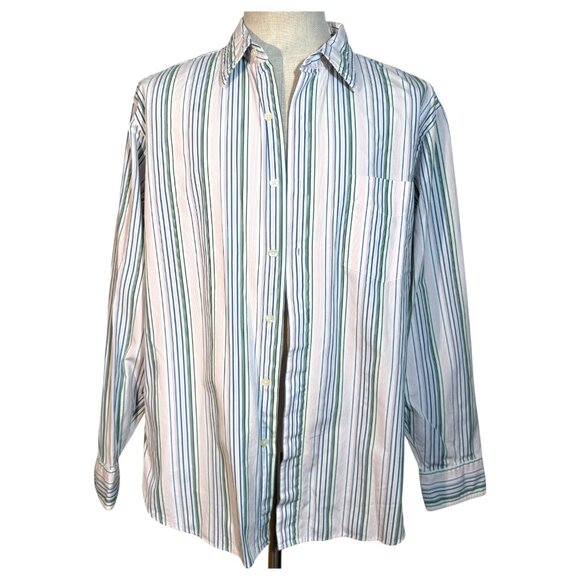 J Crew Mens Size L Striped Button Down Shirt 2-Ply Cotton Green Blue Pink White - Picture 2 of 9